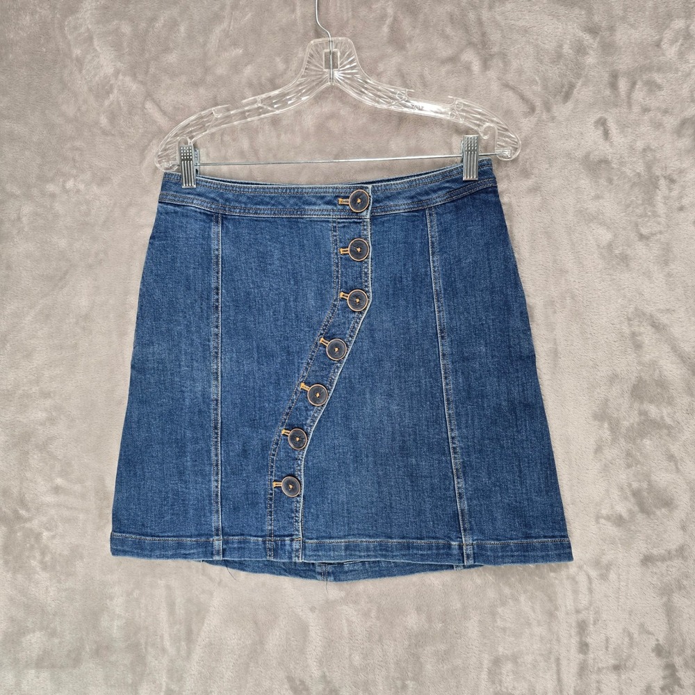 Pilcro and the Letterpress Skirt Women Size 8 Blue Denim Button Front Mini Skirt